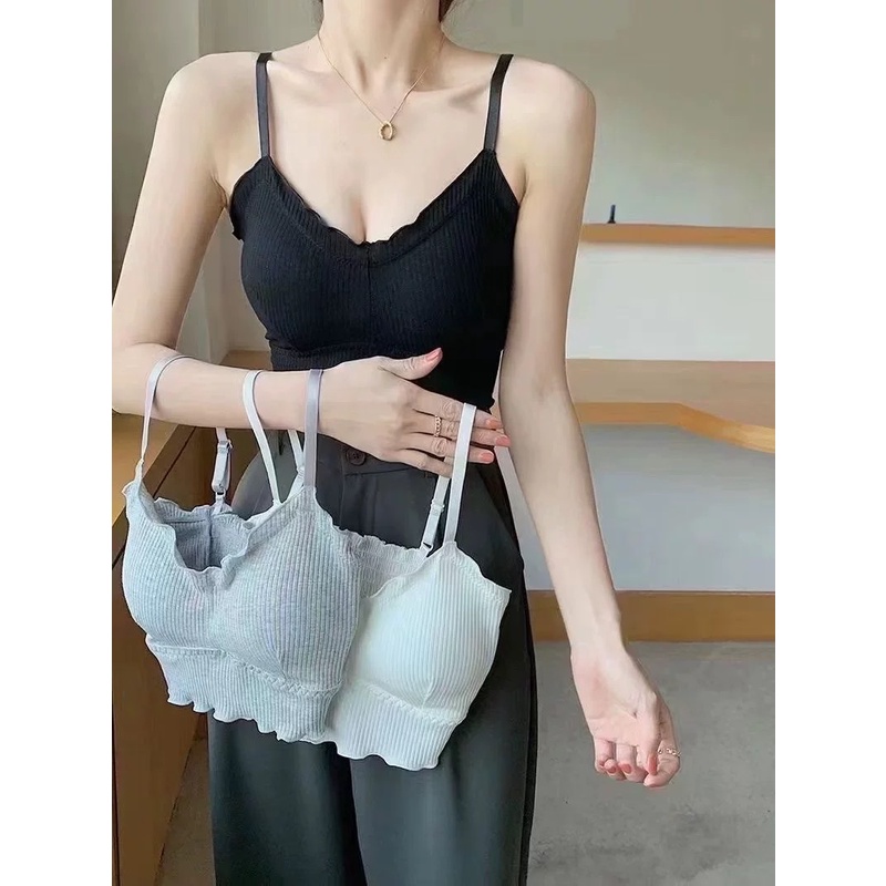 Áo Bra Nữ Viền Bèo , Nâng Ngực Cotton Tăm Chun Lưng Có Dây Điều Chỉnh Siêu Xinh 262