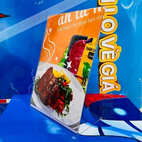 Bảng menu mica A4 dáng chữ L chuyên dùng tại các nhà hàng, quầy kệ, shop, siêu thị, kiểu dáng thời trang, sang trọng