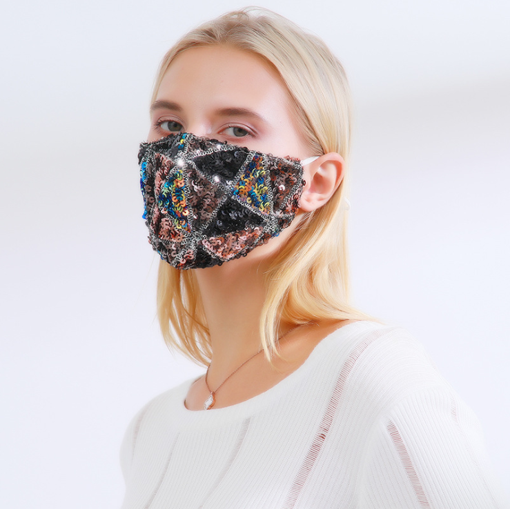Khẩu Trang Cotton Chống Bụi Thoáng Khí Thiết Kế Đính Kim Sa Lấp Lánh Sang Trọng