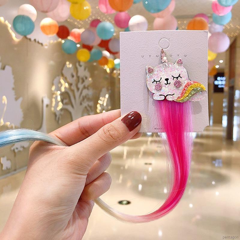 Kẹp Tóc Mái Giả Hình Thỏ Màu Cầu Vồng Dễ Thương Cho Bé Gái