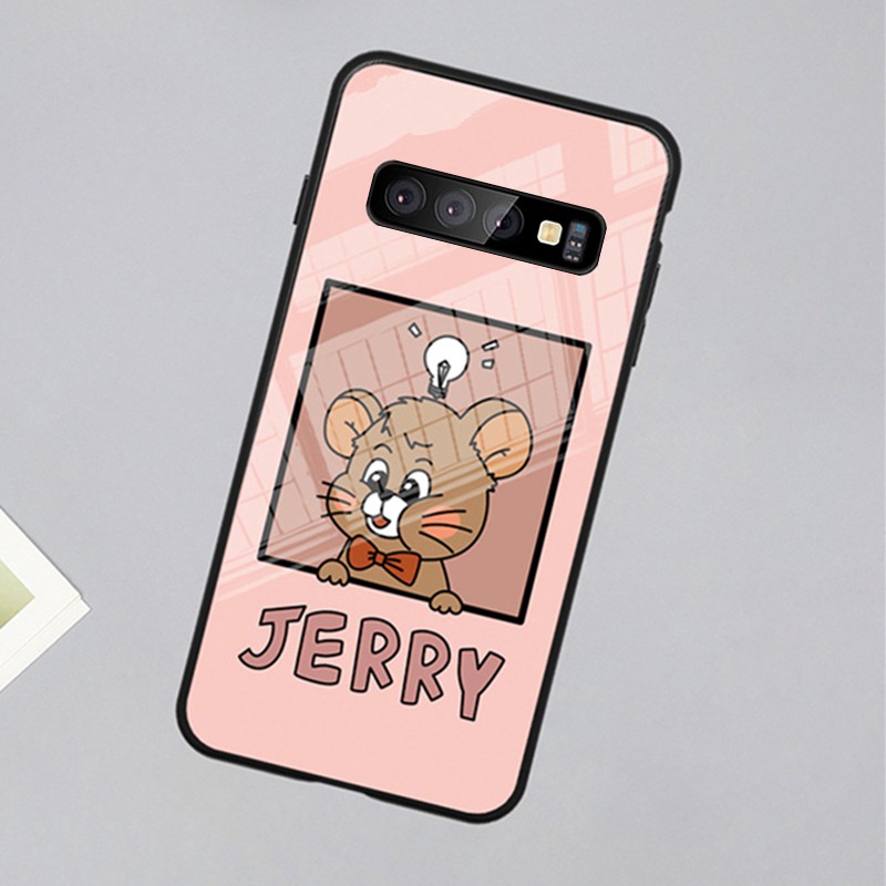 Ốp lưng silicone tráng kính cường lực hình tom /jerry cho Samsung S10 Plus S10e note 10 Pro Samsung s10 Lite Note 8 9