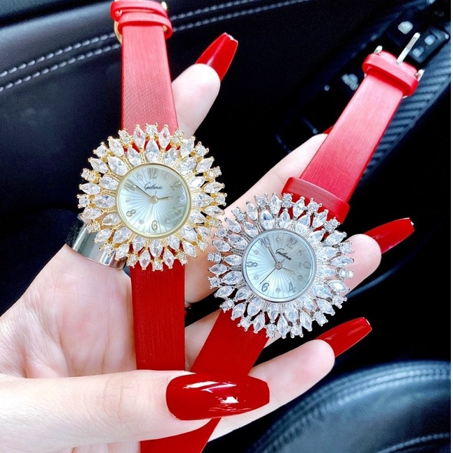 Đồng hồ đeo tay nữ dây da, đồng hồ nữ chính hãng GULENA full hộp cao cấp, mặt đính kim cương nhân tạo cực kỳ sang chảnh
