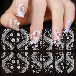 Decal dán móng hoạ tiết ren hoa trắng