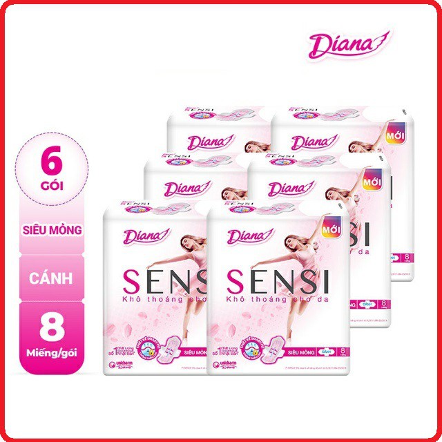 Lốc 6 gói BVS Diana SENSI Siêu Mỏng Cánh (8 Miếng/gói)