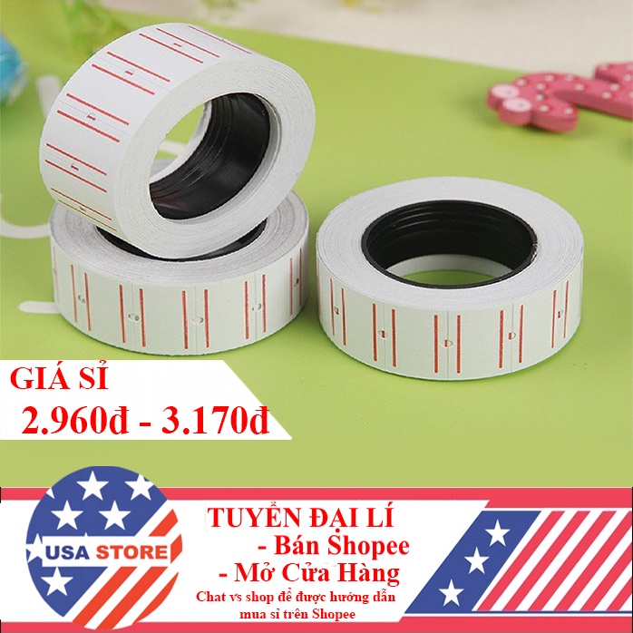 Cuộn Giấy In Dán Giá Tiền - Cuộn Dày 500 Tem Dính/Cuộn - Cho Máy Bấm Ghi Giá Tiền