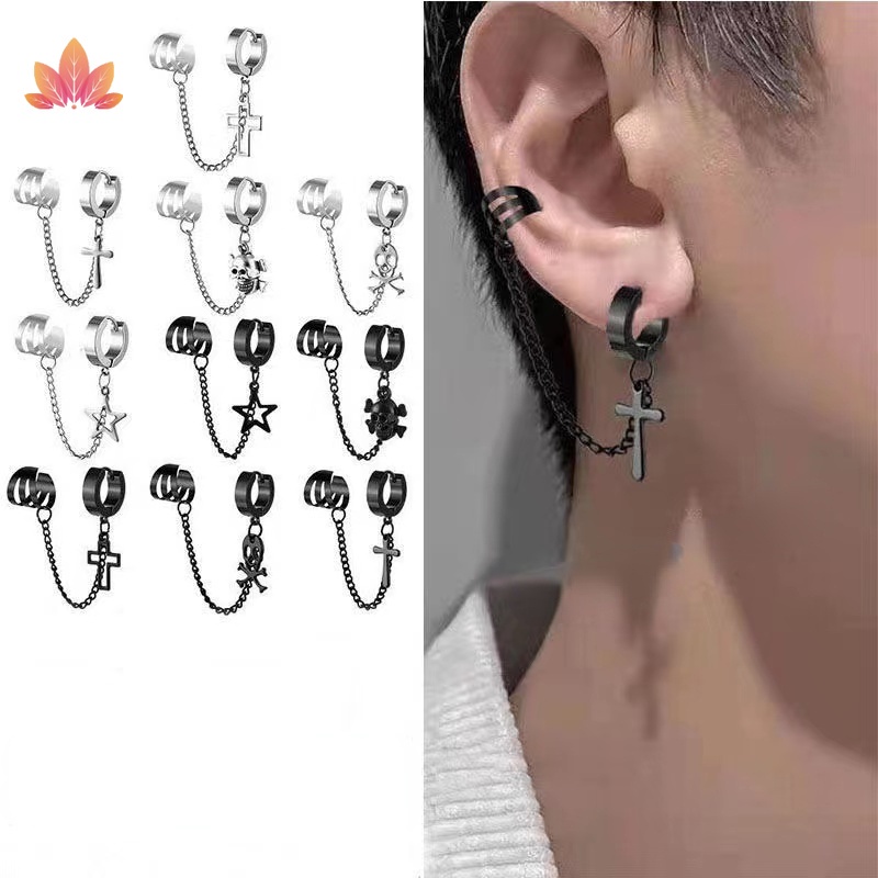 1 Khuyên Tai Tròn Bằng Thép Không Gỉ Màu Đen Phong Cách Hàn Quốc JP5