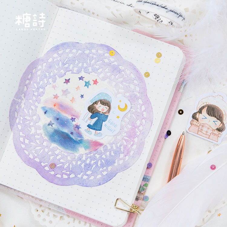 Sticker cute trang trí sổ hình cô gái MODINA set 30 miếng, hình dán sticker cute trang trí sổ nhật ký thiệp quà tặng