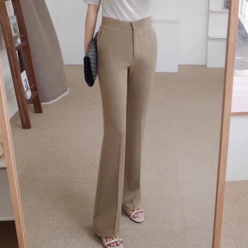 Quần Ống Suông Rộng LOe Nữ - Quần Clothes Ống Suông Rộng Nữ Cạp Cao Tôn Dáng 1 Cúc-mã 8004