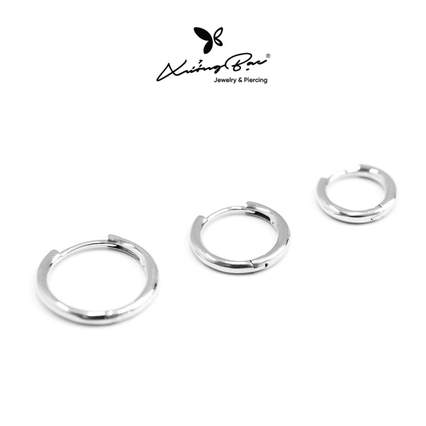 Khuyên tai Xưởng Bạc unisex đeo tai. Bông tai bạc 925, khuyên vòng basic trơn bấm 3 size KVBT90 - KDV18130 - KDV18140