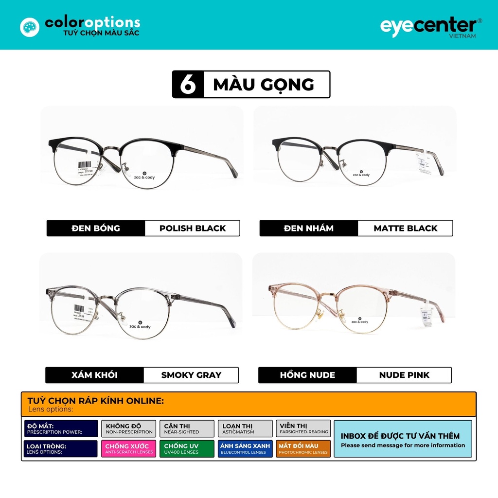 Gọng kính vuông nam nữ chính hãng casual_16 by Zac &amp; Cody nhập khẩu Eye Center Vietnam