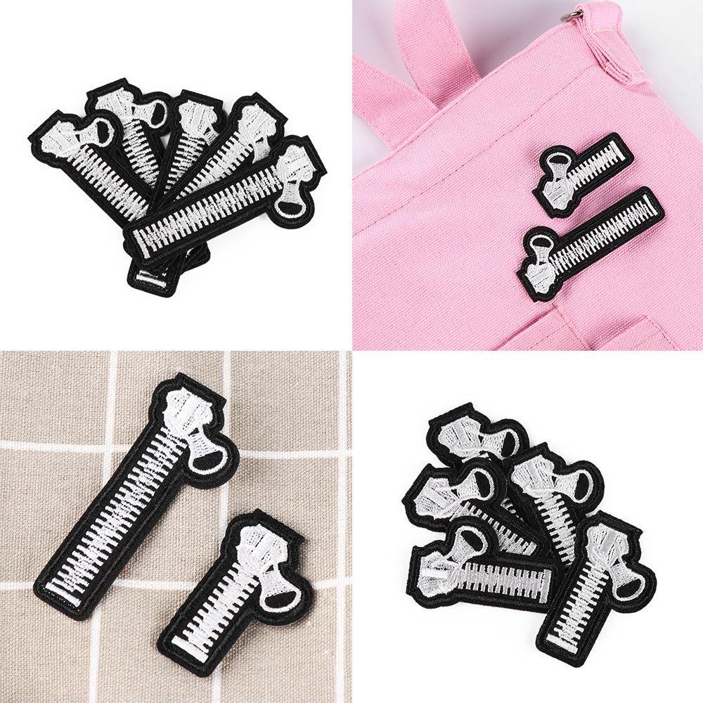 ZAIJIE24 Set 5 Sticker Ủi Thêu Hình Dây Kéo