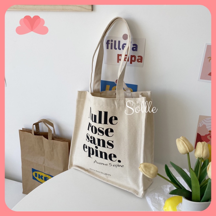 Túi tote Ulzzang đáy vuông trắng ngà bản to ngăn phụ cúc bấm chữ Nulle Hot trend TO02V