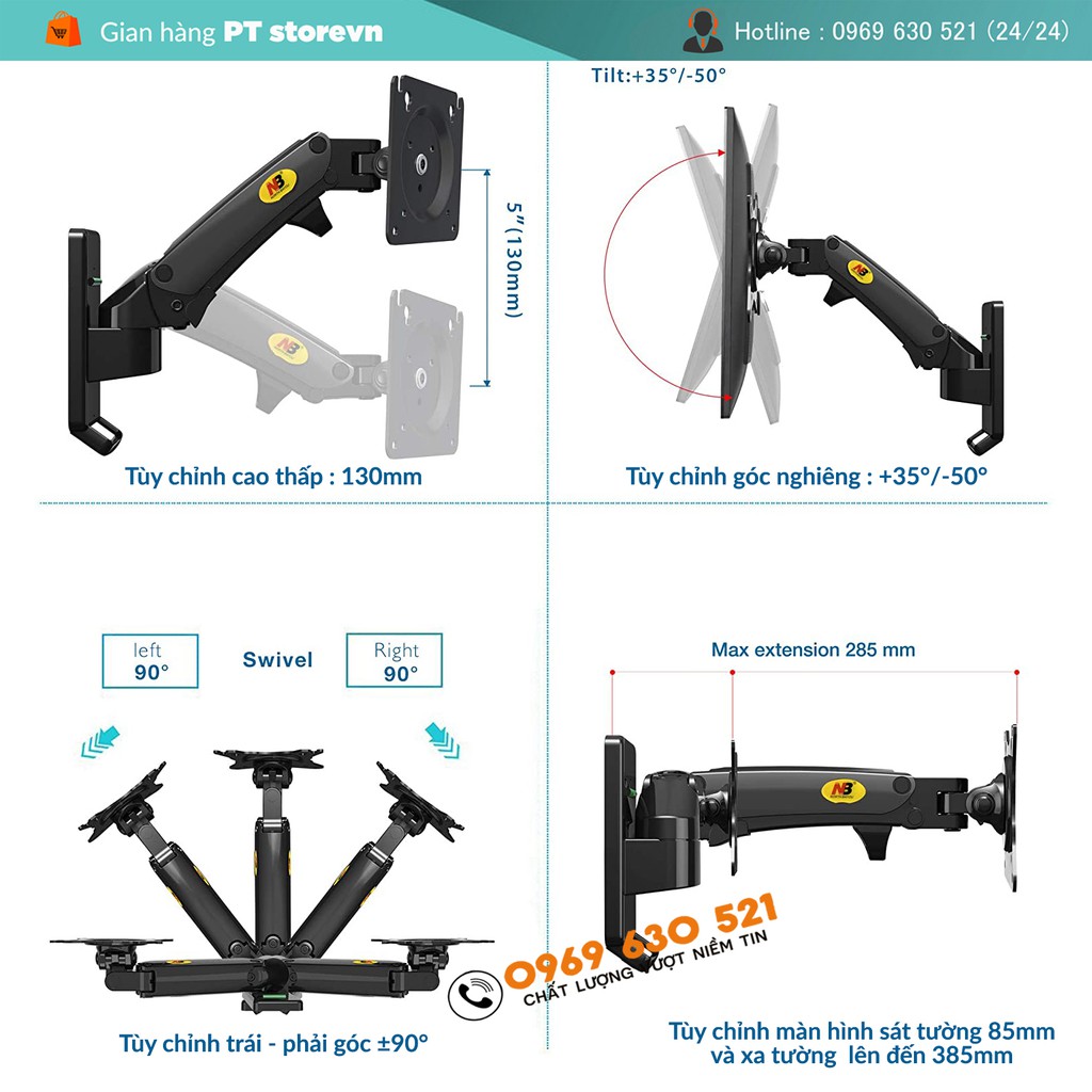 Giá treo màn hình NB-F120 17-27inch ( treo tường ) Xoay màn 360 độ