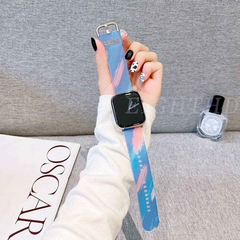 Dây Đeo Silicon Màu Cầu Vồng Cho Đồng Hồ Thông Minh Apple Watch 42mm 38mm 40mm 44mm 45mm 41mm Series 7 6