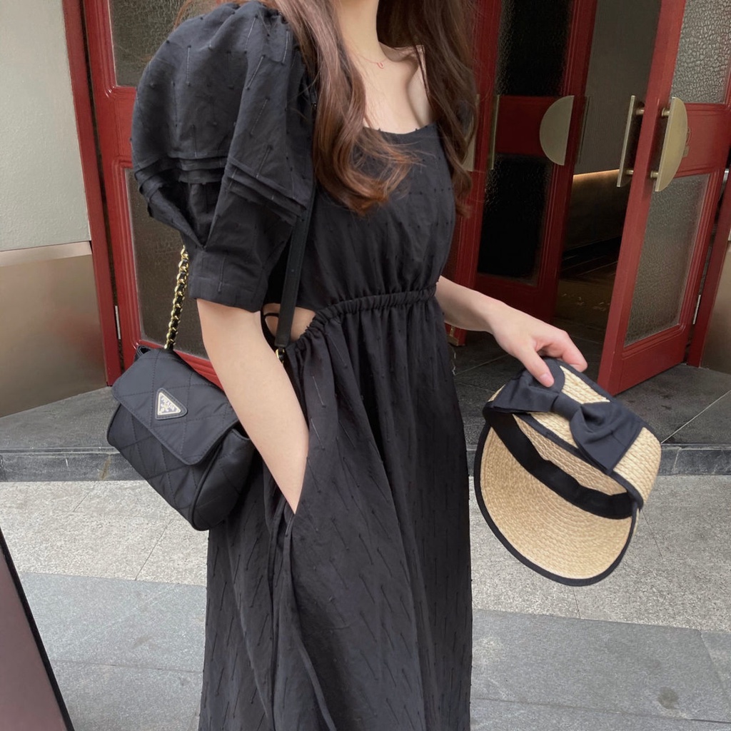 Đầm tay phồng cổ vuông thời trang mùa hè phong cách Hàn Quốc cho nữ