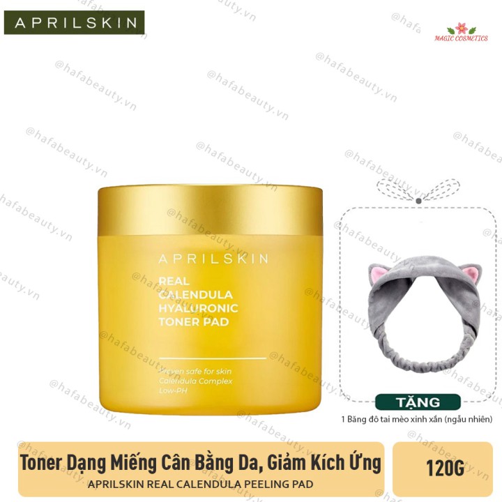 [Mã giảm giá] Toner Dạng Miếng Aprilskin Real Calendula Peeling Pad 120g (60 miếng) + Tặng kèm 1 băng đô tai mèo (màu ng