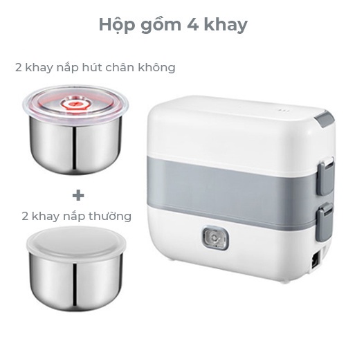 Hộp cơm cắm điện đa năng, hộp cơm hâm nóng văn phòng tự nấu chín thức ăn với 4 Hộp Inox 2 tầng