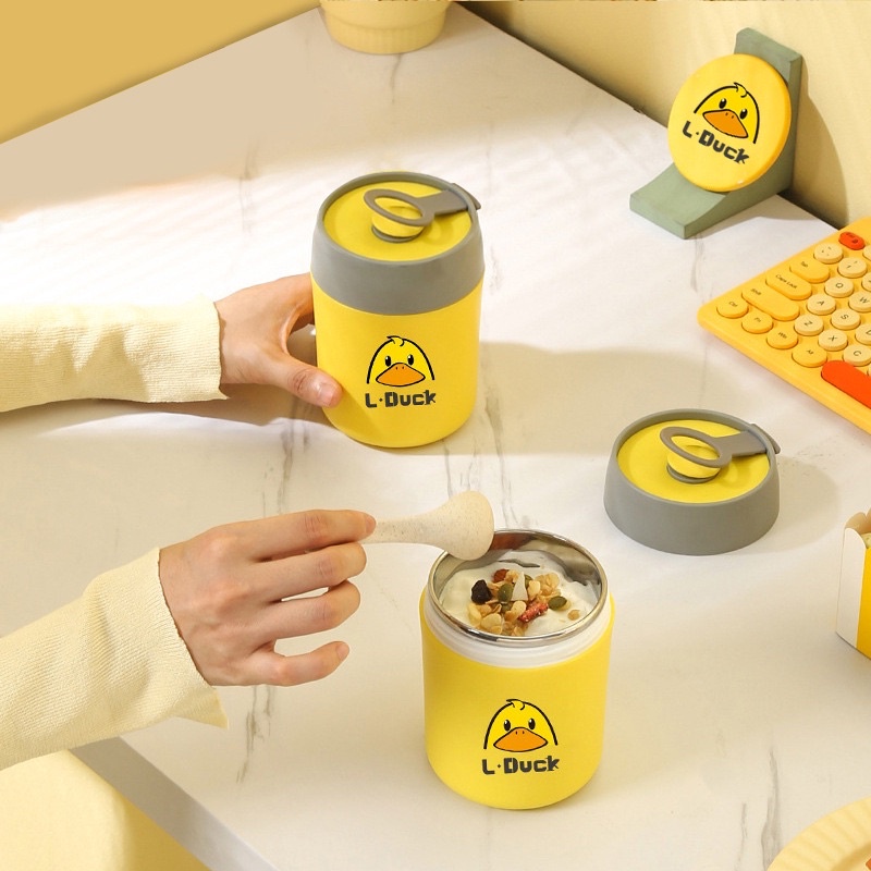 Bình giữ nhiệt cute cho bé, bình nước giữ nhiệt mini có ống hút cao cấp 500ml G.Duck - Happy Life 4U