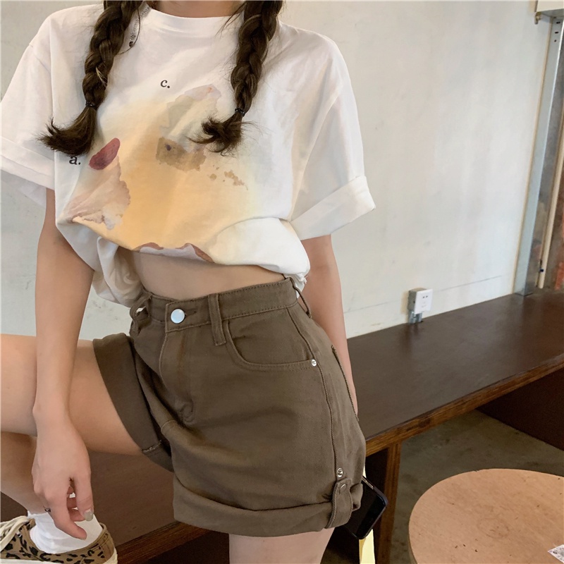 Quần short denim Xiaozhainv ống rộng lưng cao thời trang mùa hè cá tính cho nữ