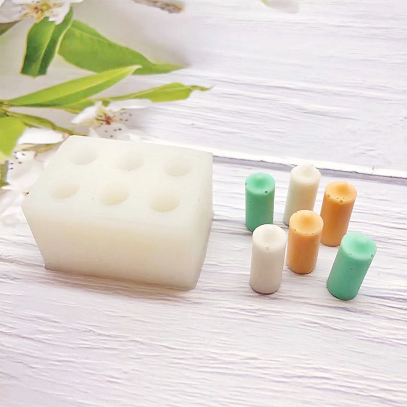 Khuôn silicone làm nến/xà phòng 6 ô hình trụ đơn giản