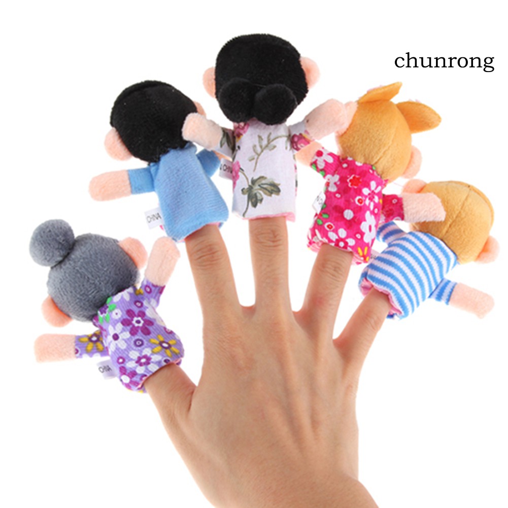 CR+6Pcs Baby Kid Plush Cloth Play Game Learn Story Family Finger Puppets Toys Set