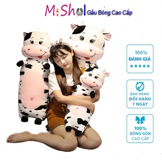 Gấu Bông Gối Ôm Thú Nhồi Bông Bò Sữa 🐄Vải Nhung🐄 Mềm Mịn Lót Bông Gòn Căng Tròn-MH06