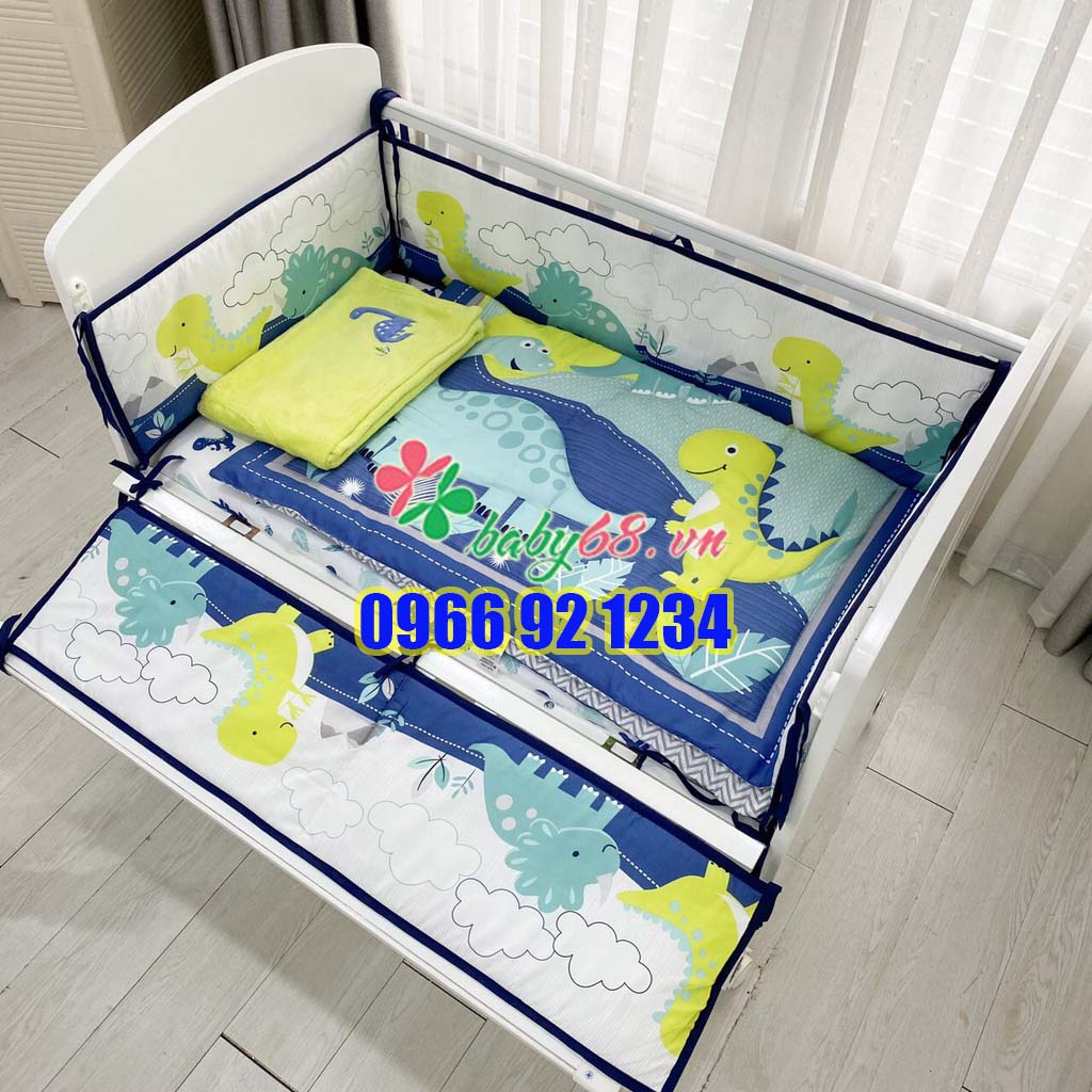 Set quây cũi vải 7 món chính hãng Umoo thoáng mát, 100% vải cotton thoáng mát