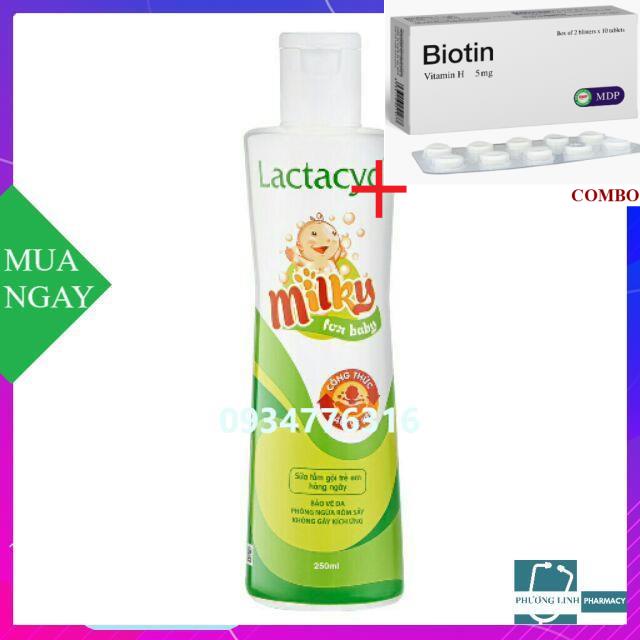 Combo Biotin 5mg+ TẮM GỘI LACTACYD MILKY 250ML