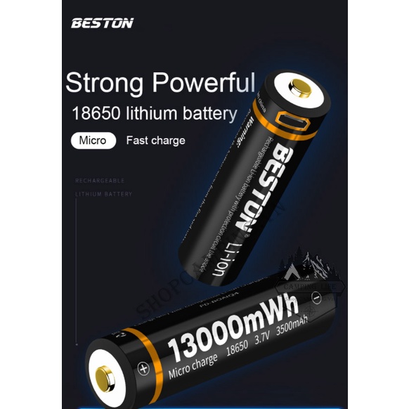 Pin sạc BESTON 18670 3500mAh 70M-35 có mạch bảo vệ, tích hợp cổng sạc li-ion 3.7v