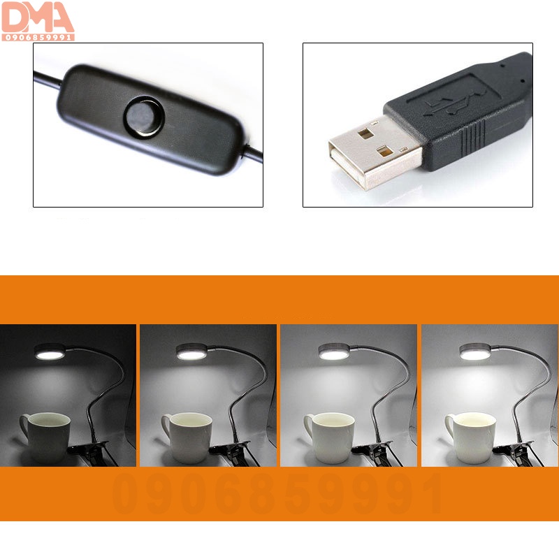 Đèn học kẹp bàn,đèn đọc sách nguồn USB (Hợp kim nhôm)