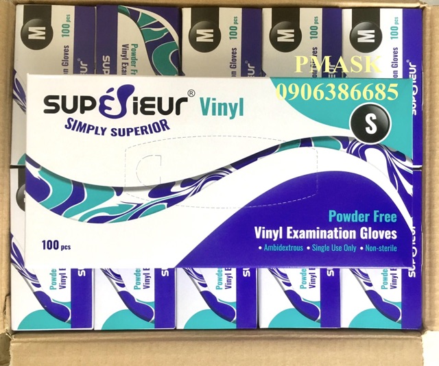 Găng tay y tế trắng trong Vinyl không bột - găng tay Superieur Vinyl