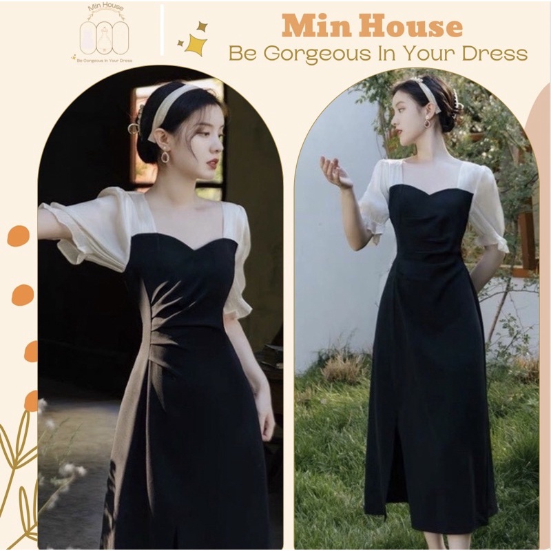 Váy dự tiệc cổ vuông dáng dài sang chảnh-Hàng cao cấp loại 1-đầm đen dự tiệc dáng dài thanh lịch