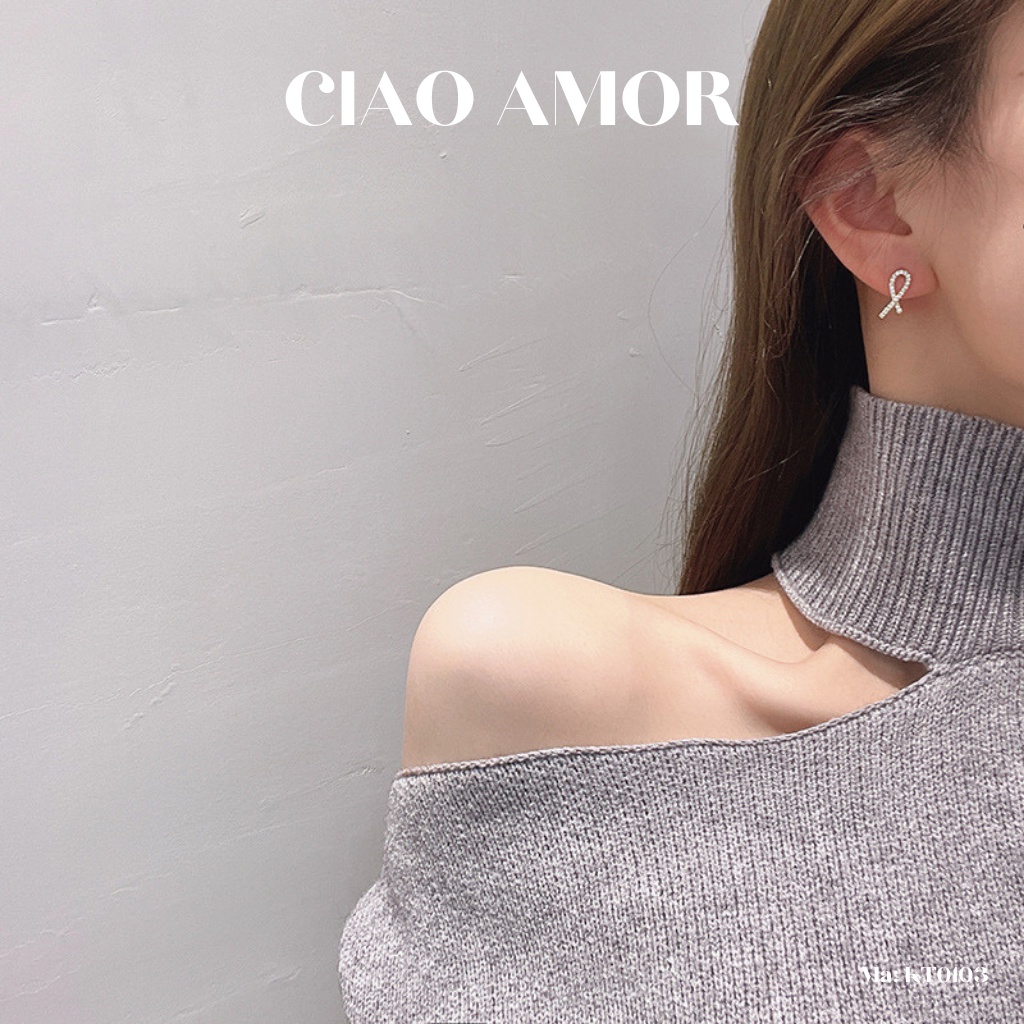 KT0103-Khuyên tai nữ, bông tai dây đá chéo Trang sức Ciao Amor