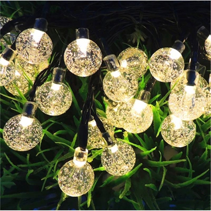 Bộ dây đèn 20 LED bóng tròn năng lượng mặt trời dùng trang trí ngoài trời nhiều màu lựa chọn