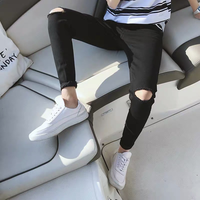 QUẦN JEANS SKINNY CO DÃN TRƠN VÀ RÁCH GỐI FORM UNISEX NAM NỮ (hình chụp thật) | BigBuy360 - bigbuy360.vn