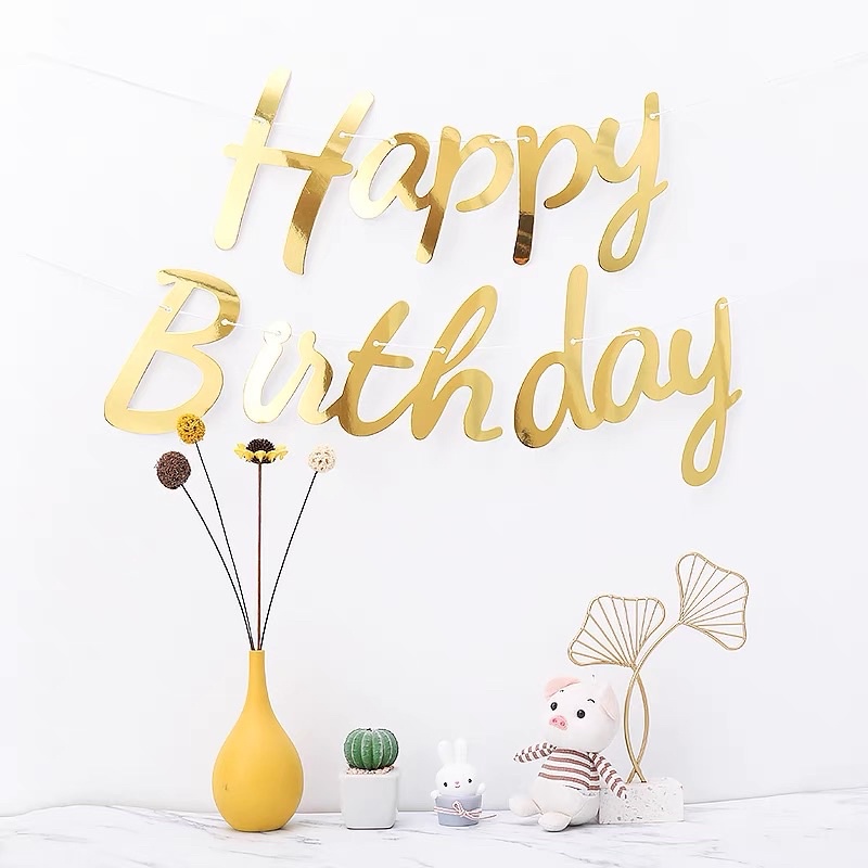 (Tặng dây treo) Dây treo Happy Birthday ép kim trang trí sinh nhật J87