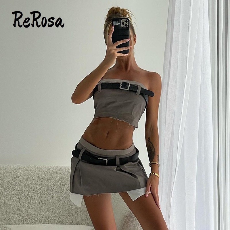 Chân váy kèm belt màu ghi