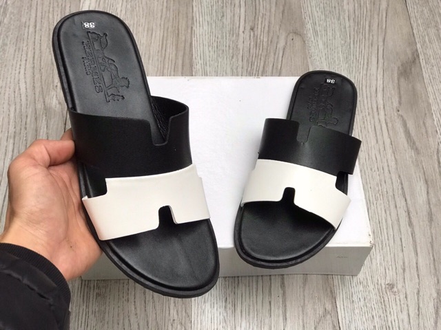 Dép hm nam da cao cấp, dép quai ngang nam fullbox.