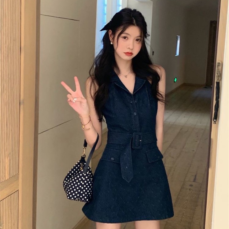 Đầm Denim Không Tay Gợi Cảm Hợp Thời Trang Cho Nữ