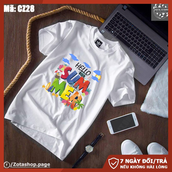 Áo nam áo ngắn tay không cổ❤️Freeship 50K❤️chất mềm mịn in Hello Summer CZ28