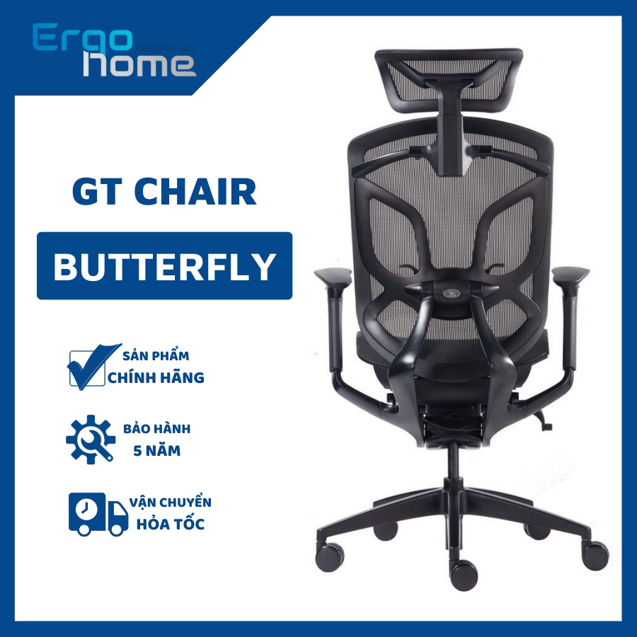 Ghế Ergonomic GTchair Dvary Butterfly siêu êm ái thiết kế chuẩn Công Thái Học, bảo vệ tốt cột sống - ERGOHOME