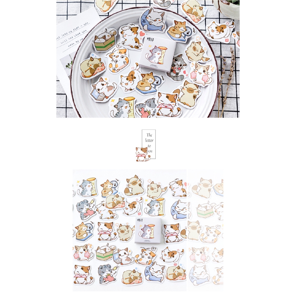 Set 45 Miếng dán trang trí hình mèo xinh xắn cho nhật kí