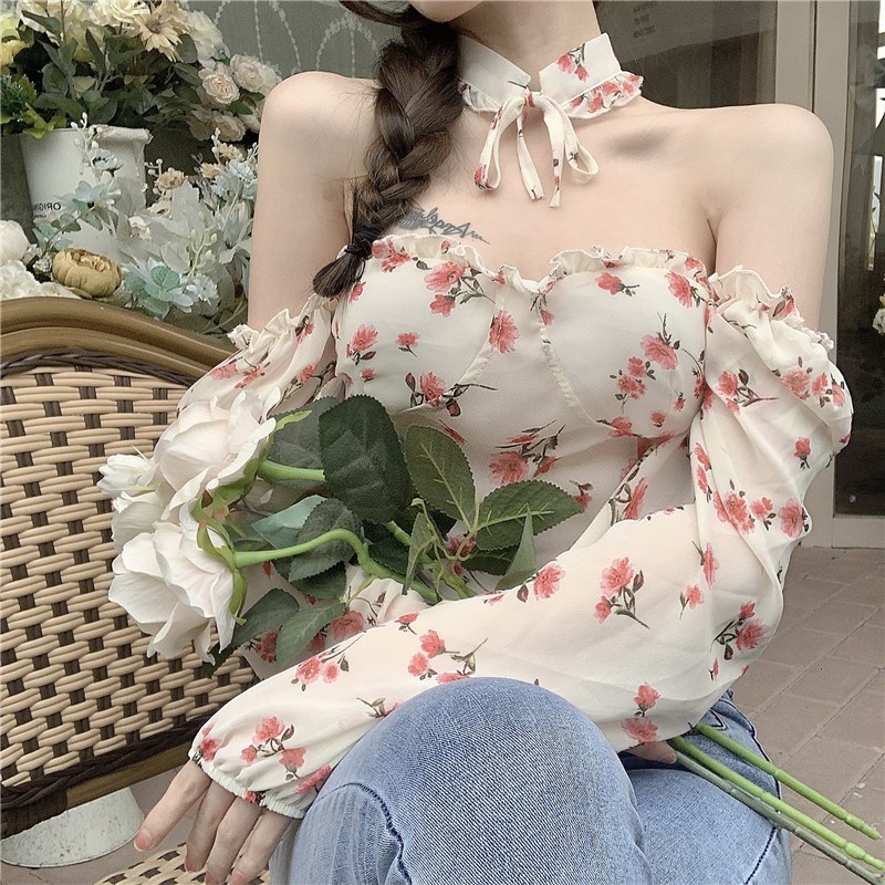 IELGY Áo Sơ Mi Nữ Tay Dài Dáng Ôm In Họa Tiết Dễ Thương