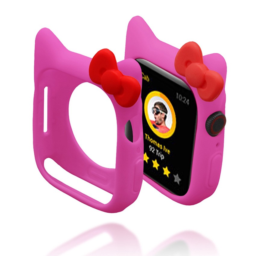 Ốp Bằng Silicon Hình Mèo Hello Kitty Bảo Vệ Cho Mặt Đồng Hồ Thông Minh Apple Series 5 4 3 2 1 44mm 40mm 38mm 42mm