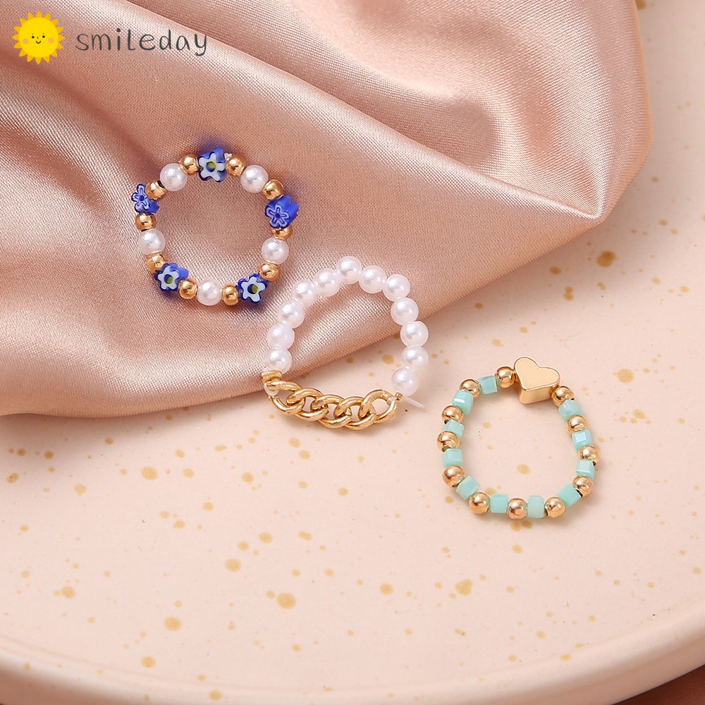 Set 3 Nhẫn Đính Ngọc Trai Giả Thời Trang Cho Nữ