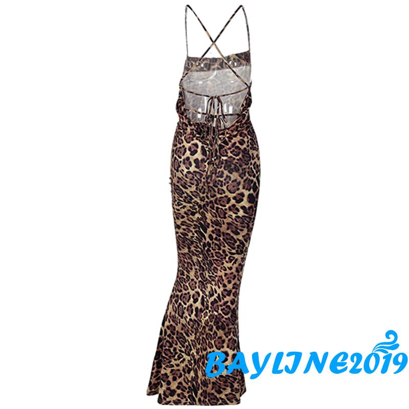 Đầm Hai Dây Ôm Hông Hở Lưng Họa Tiết Da Báo Gợi Cảm Cho Nữ