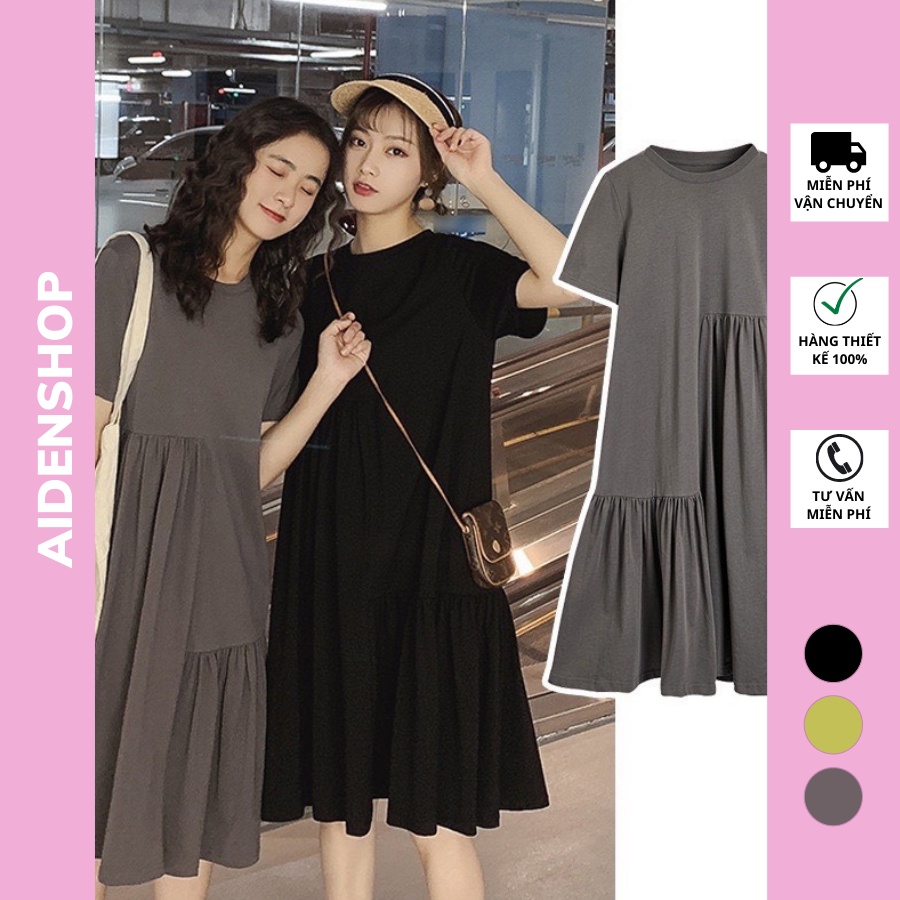 Váy bầu xinh thời trang Aidenshop đầm bầu thiết kế chất cotton cộc tay mùa hè