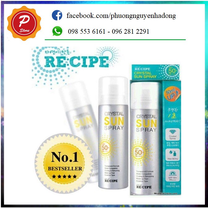 [Hot Hàn Quốc] Kem chống nắng dạng Xịt - Recipe Crystal Sun Spray SPF50
