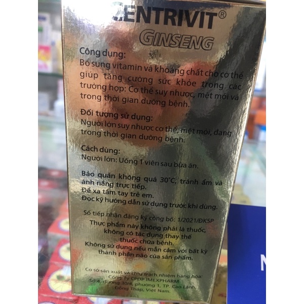 ✅ [Chính Hãng] Centrivit Ginseng viên nang mềm cao nhân sâm vitamin khoáng chất