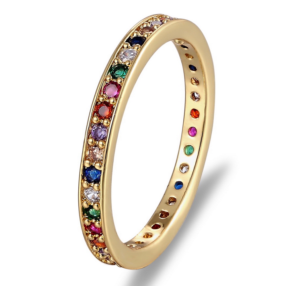 Nhẫn Tròn Mỏng Đính Đá Zirconia Màu Sắc Cầu Vồng Đơn Giản